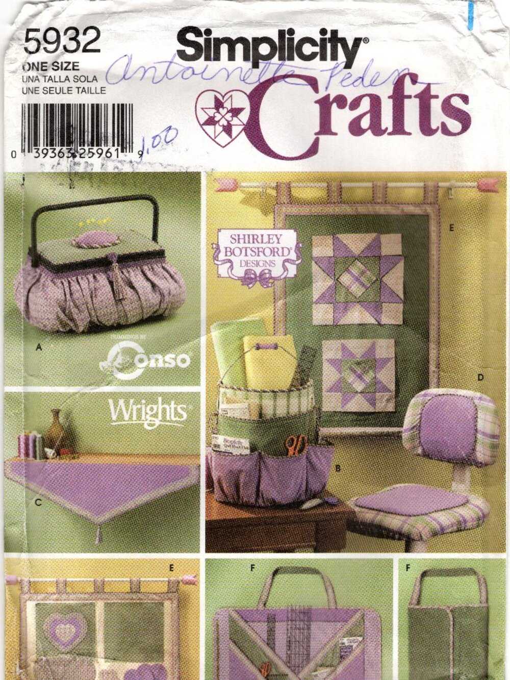 Simplicity Crafts Shirley Botsford Designs 5932 Quilting Accessories Pattern VTG